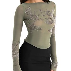 House of CB Embellished Semisheer Mesh Top